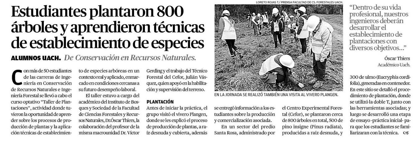 Estudiantes plantaron 800 árboles y aprendieron técnicas de establecimiento de especies