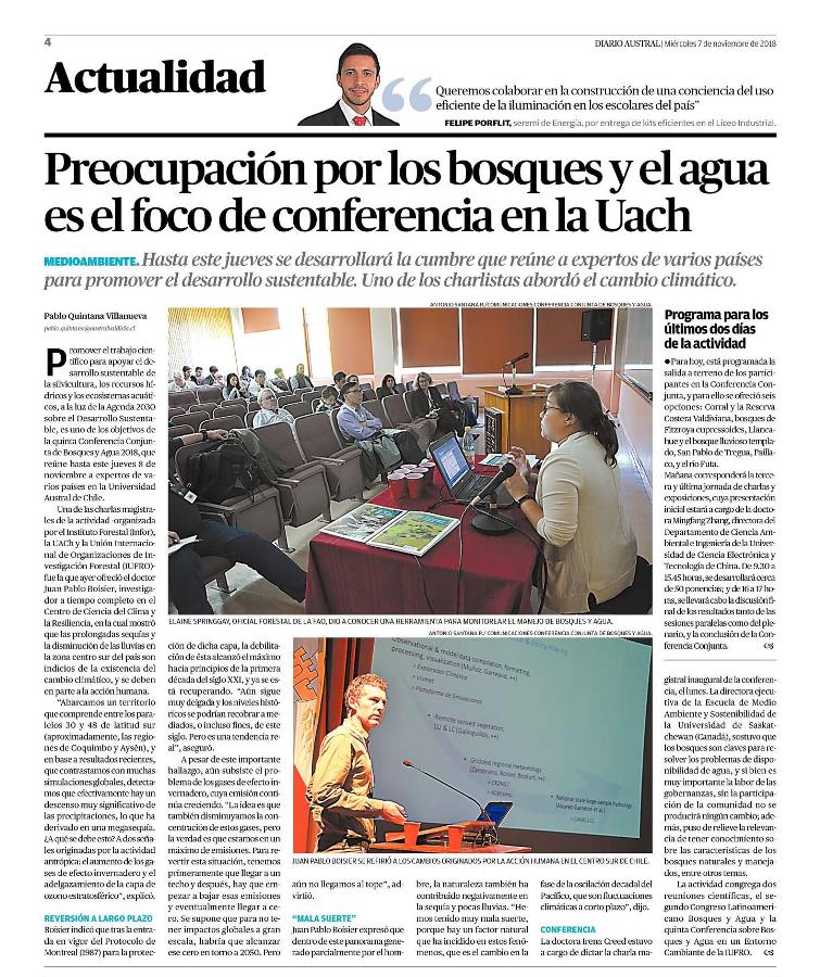 Preocupación por los bosques y el agua es el foco de conferencia en la UACh