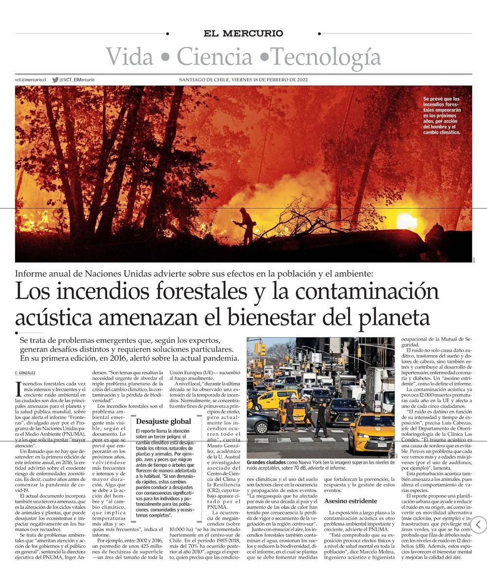 Los incendios forestales y la contaminación acústica amenazan el bienestar del planeta