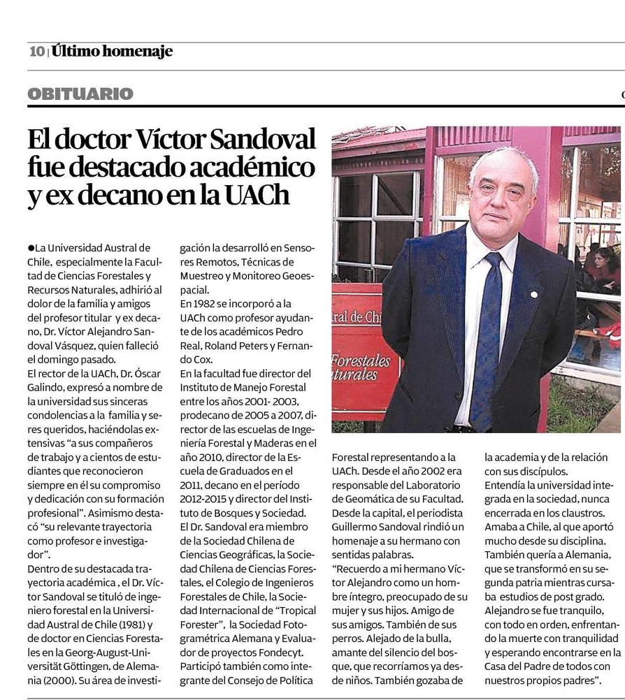 El doctor Víctor Sandoval fue destacado académico y ex decano en la UACh
