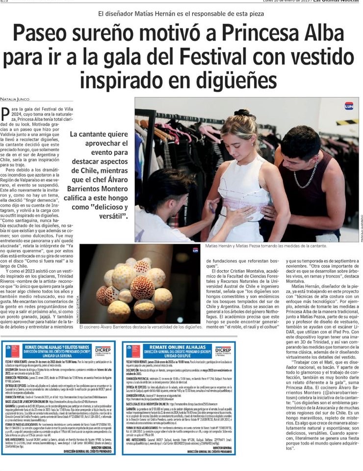 Paseo sureño motivó a Princesa Alba para ir a la gala del Festival con vestido inspirado en digueñes