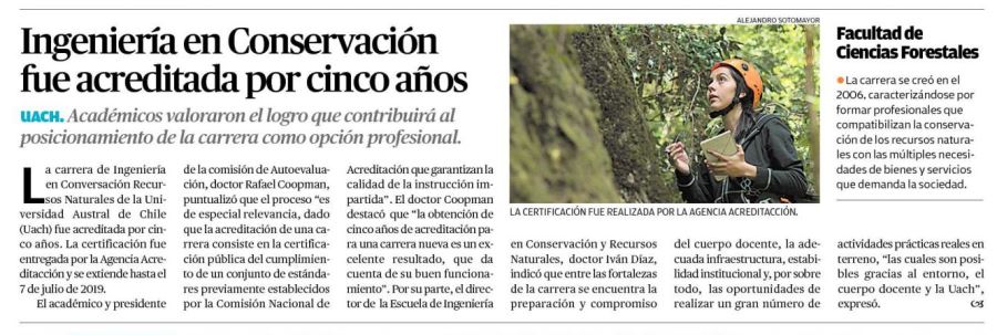 Ingeniería en Conservación fue acreditada por cinco años