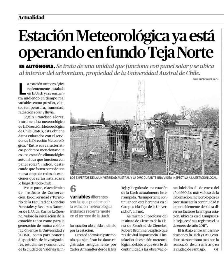 Estación meteorológica ya está operando en Fundo Teja Norte