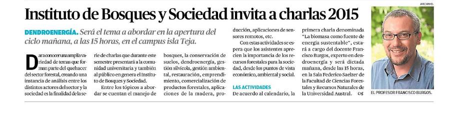 Instituto de Bosques y Sociedad invita a charlas 2015