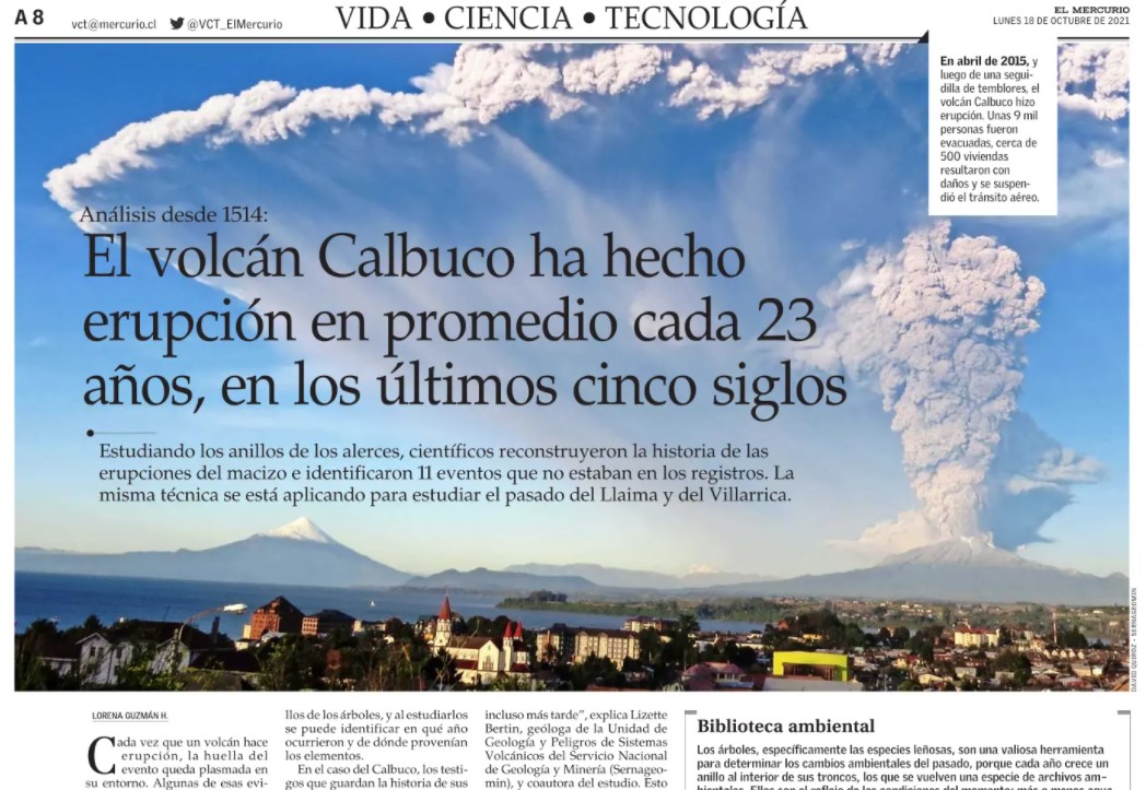 El volcán Calbuco ha hecho erupción en promedio cada 23 años en los últimos 5 siglos