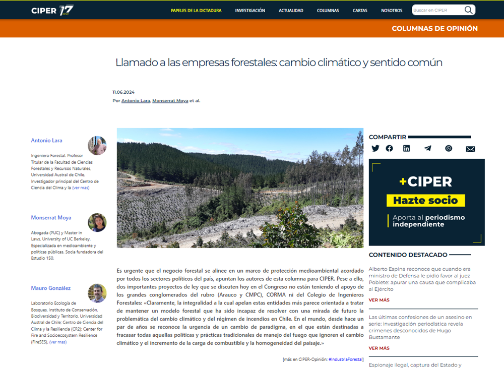 Columna Llamado a las empresas forestales: cambio climático y sentido común