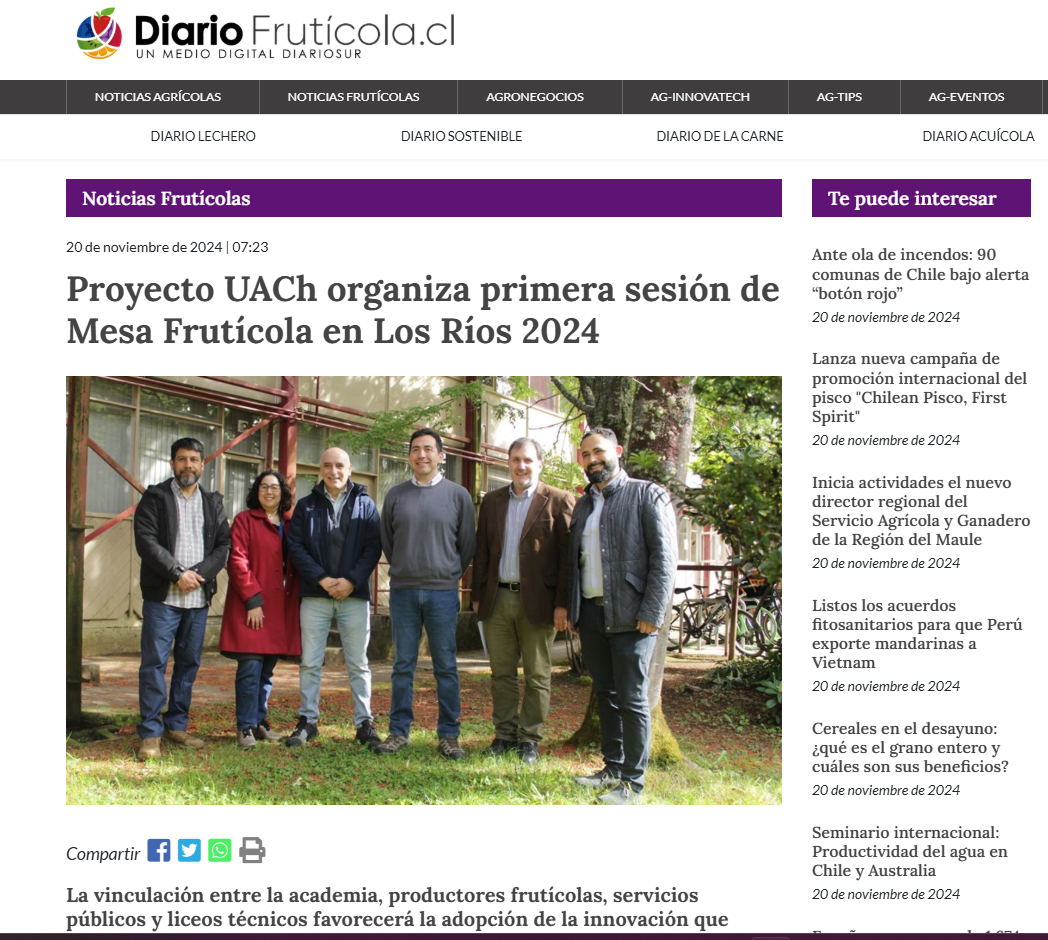 Proyecto UACh organiza primera sesión de Mesa Frutícola en Los Ríos 2024