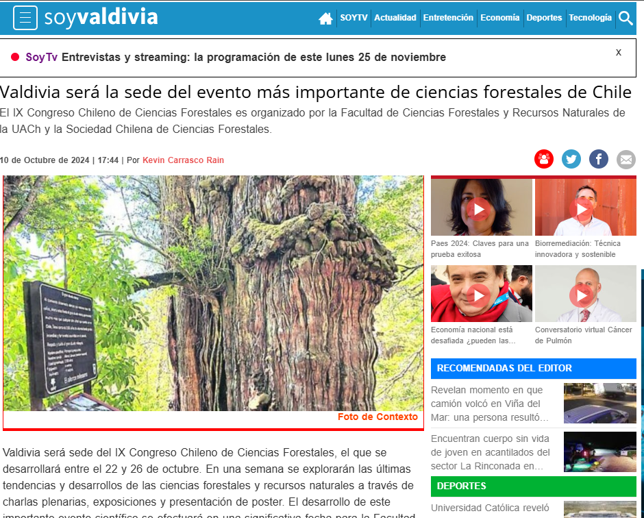 Valdivia será la sede del evento más importante de ciencias forestales de Chile