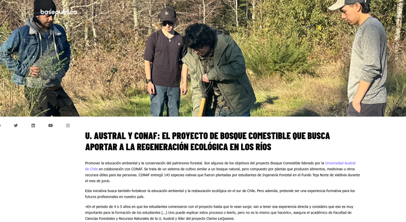 U. Austral y CONAF: El proyecto de bosque comestible que busca aportar a la regeneración ecológica en Los Ríos