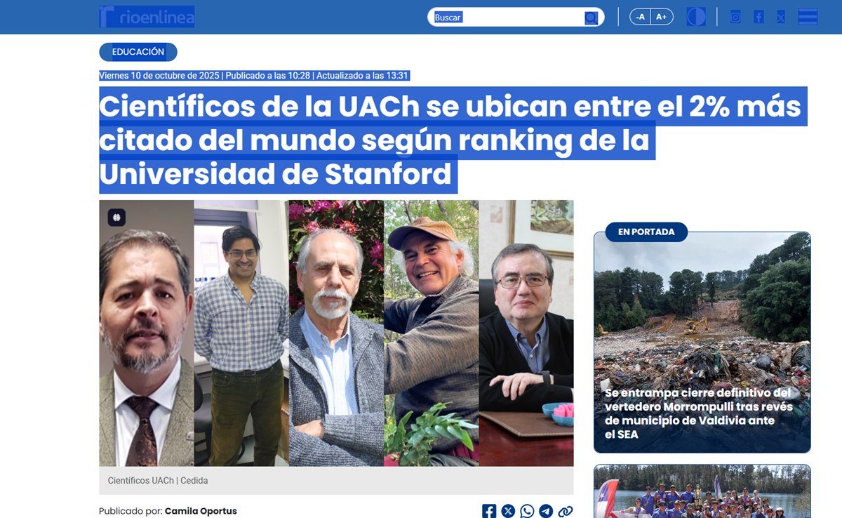 Científicos de la UACh se ubican entre el 2% más citado del mundo según ranking de la Universidad de Stanford