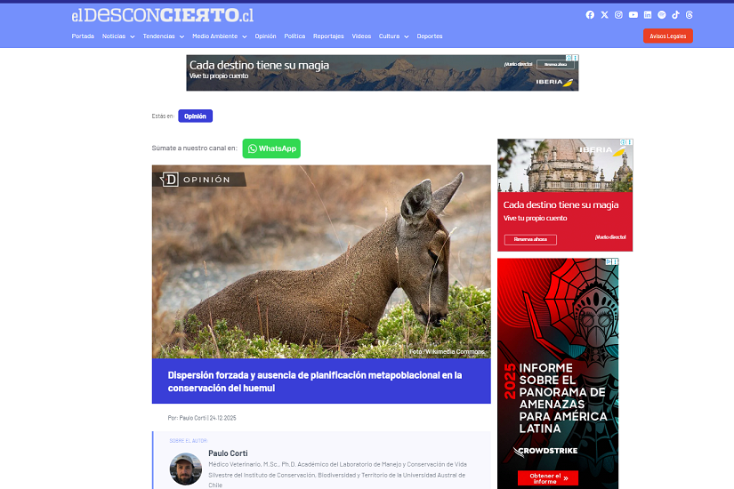 Columna: Dispersión forzada y ausencia de planificación metapoblacional en la conservación del huemul