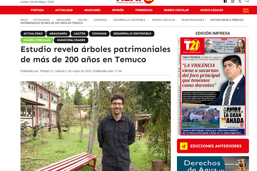 Estudio revela árboles patrimoniales de más de 200 años en Temuco