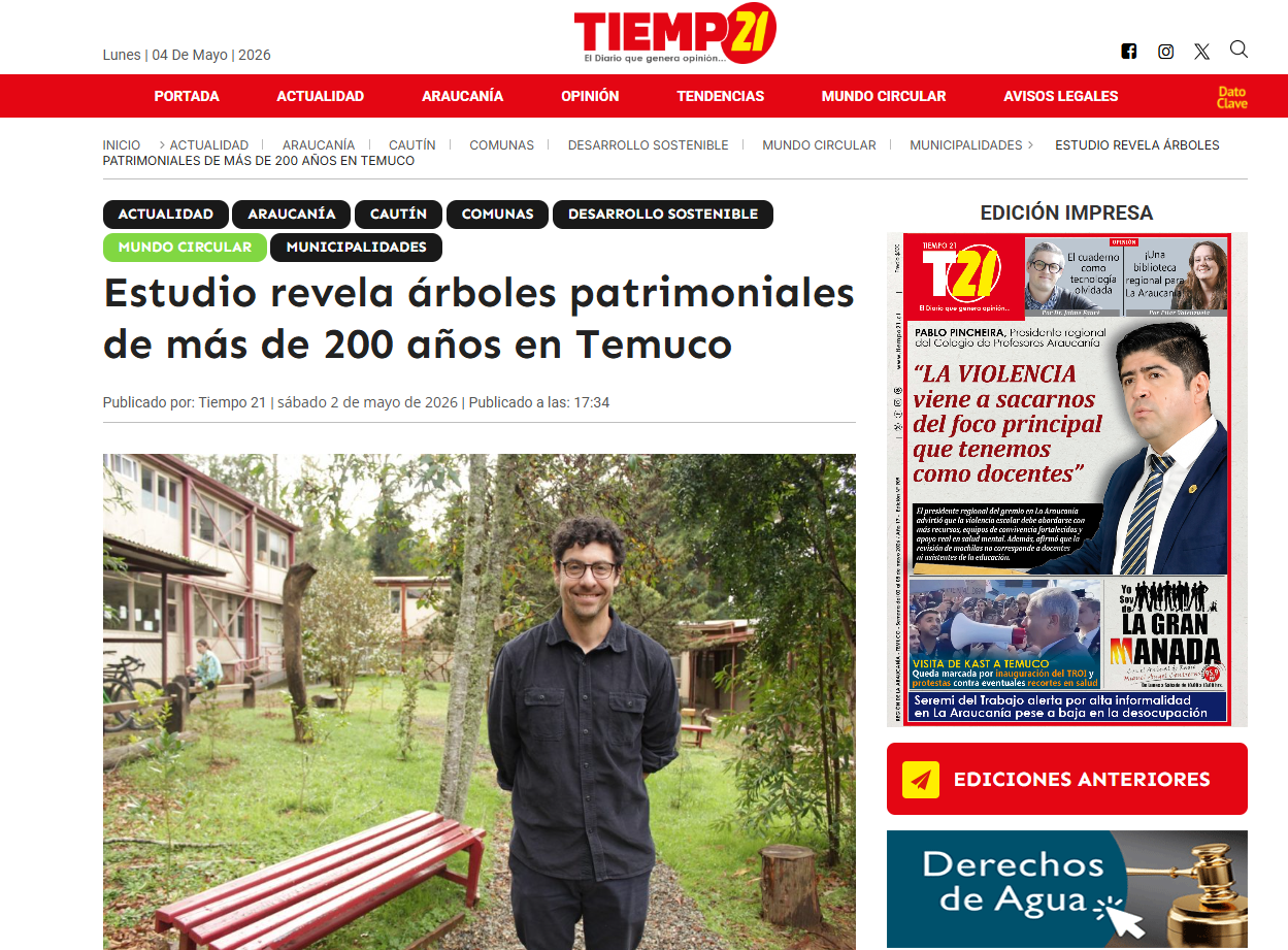 Estudio revela árboles patrimoniales de más de 200 años en Temuco
