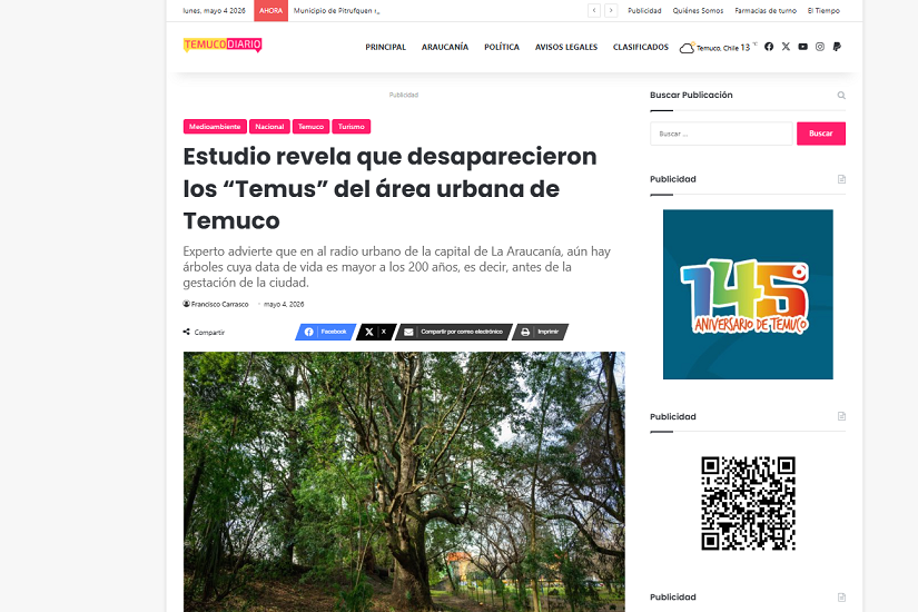 Estudio revela que desaparecieron los “Temus” del área urbana de Temuco