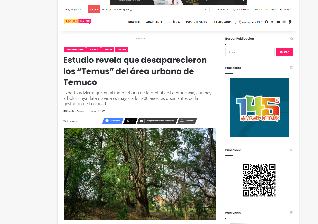 Estudio revela que desaparecieron los “Temus” del área urbana de Temuco