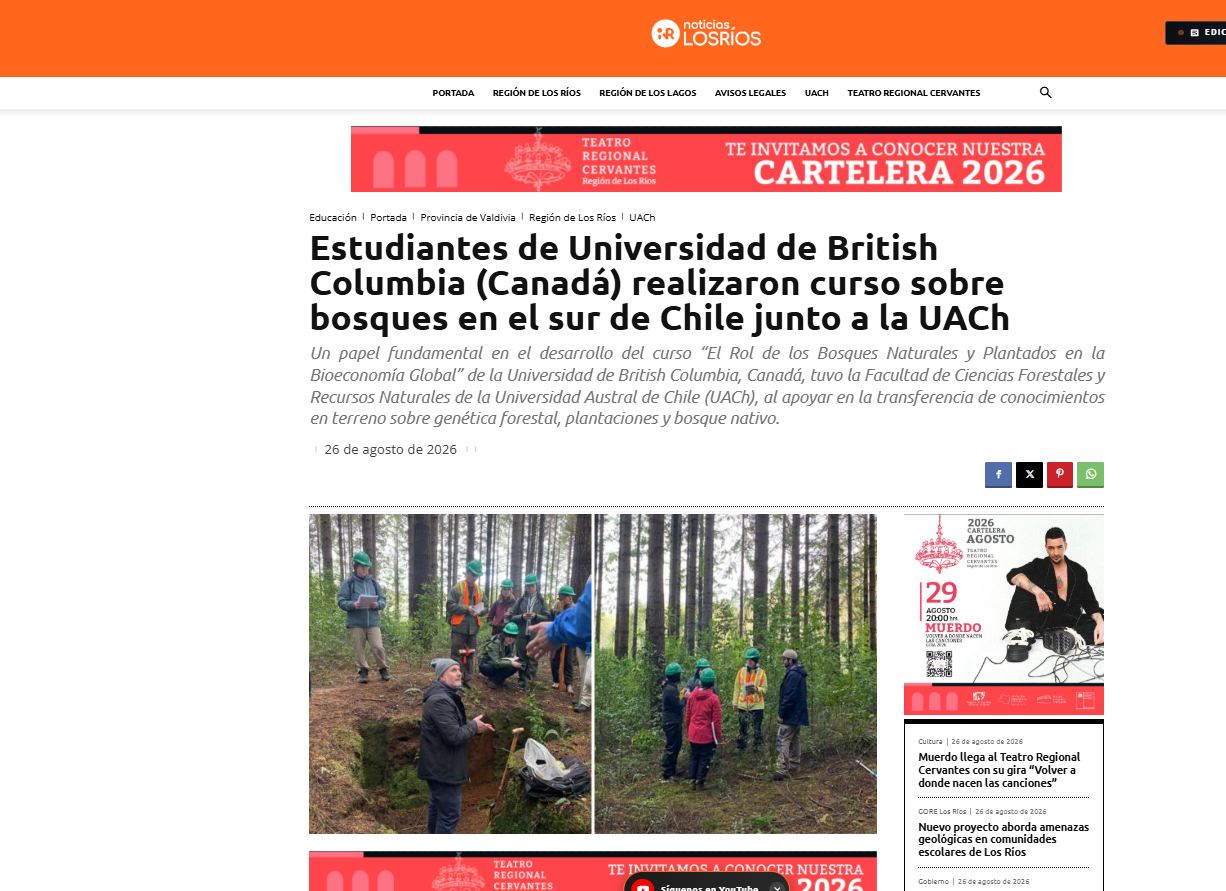 Estudiantes de Universidad de British Columbia (Canadá) realizaron curso sobre bosques en el sur de Chile junto a la UACh