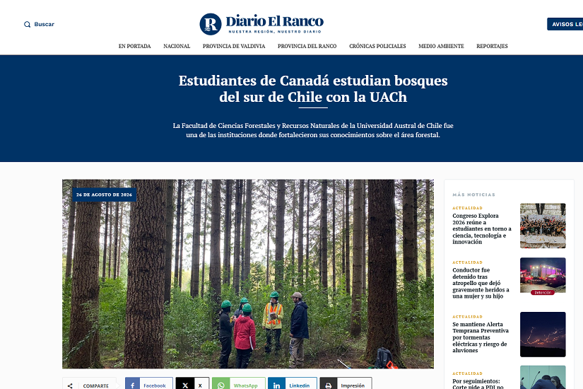 Estudiantes de Canadá estudian bosques del sur de Chile con la UACh