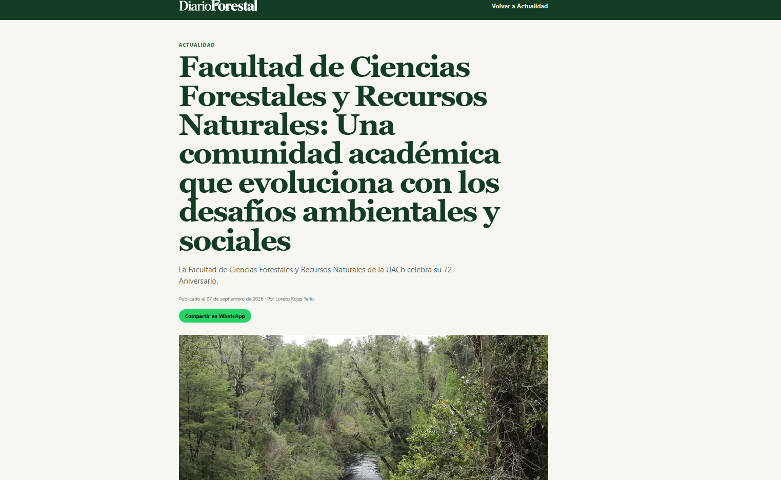Facultad de Ciencias Forestales y Recursos Naturales: Una comunidad académica que evoluciona con los desafíos ambientales y sociales