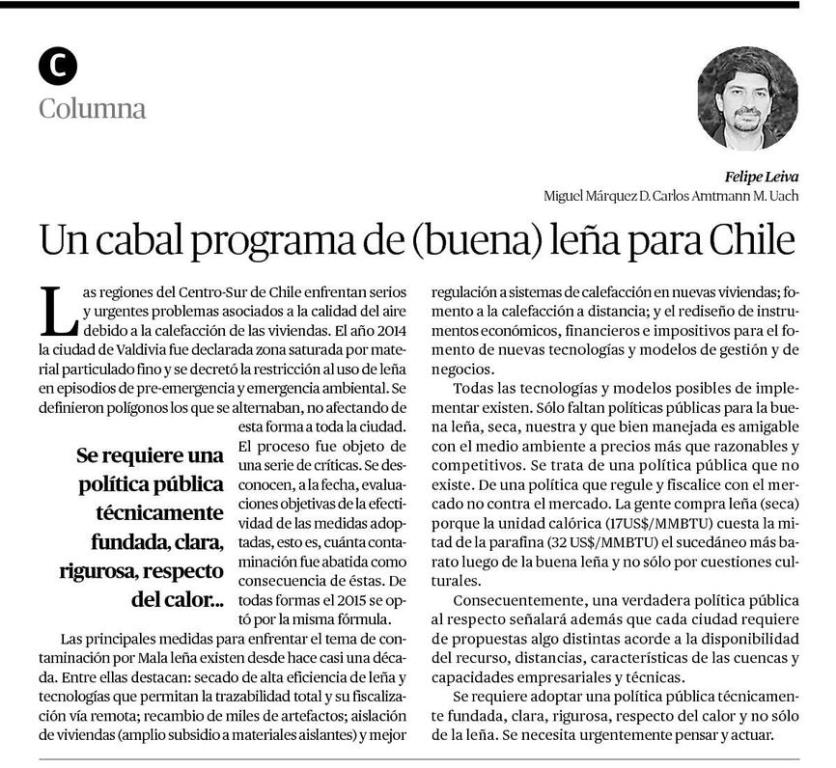 Un cabal programa de leña para Chile