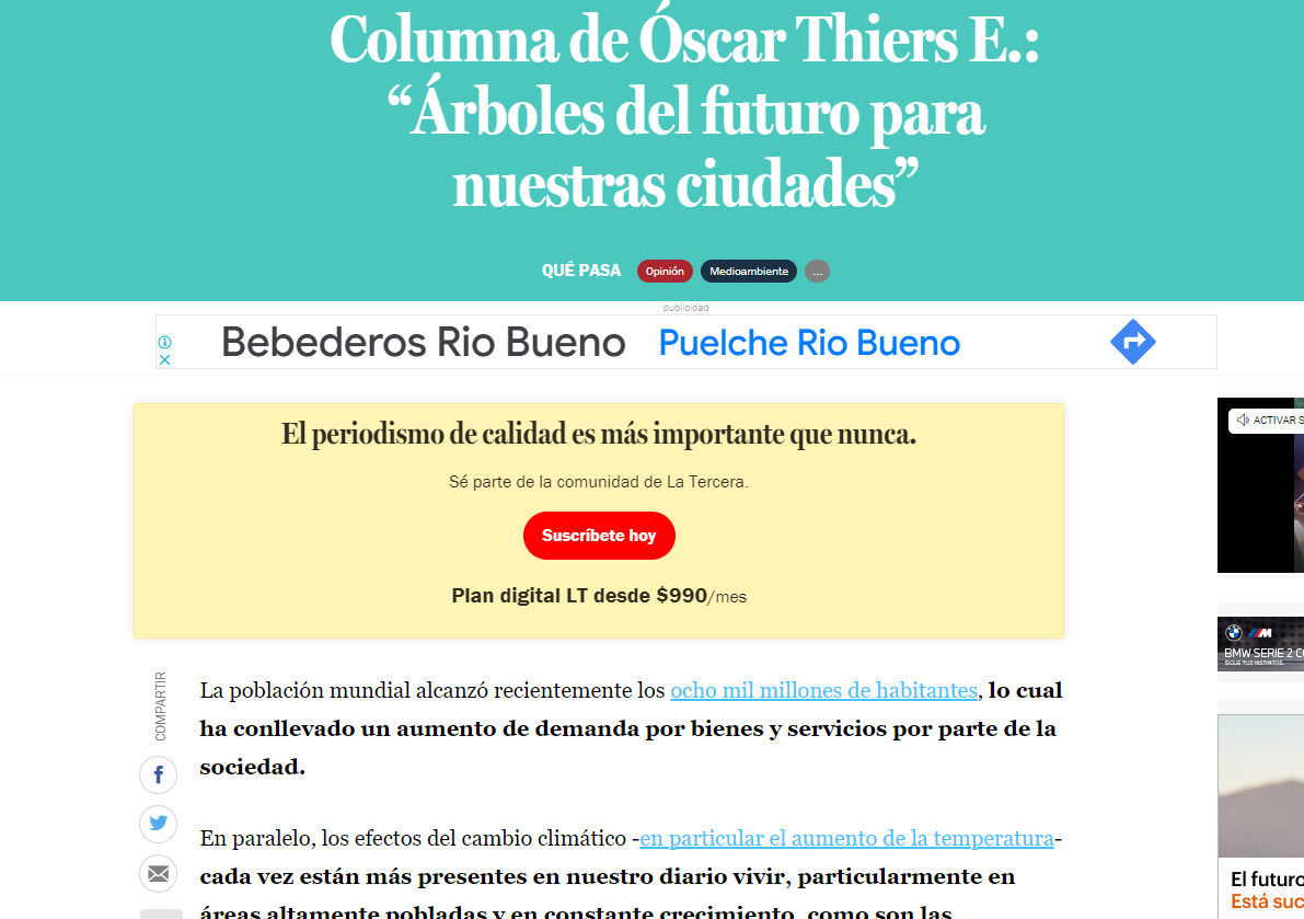 Columna de Óscar Thiers E.: “Árboles del futuro para nuestras ciudades”