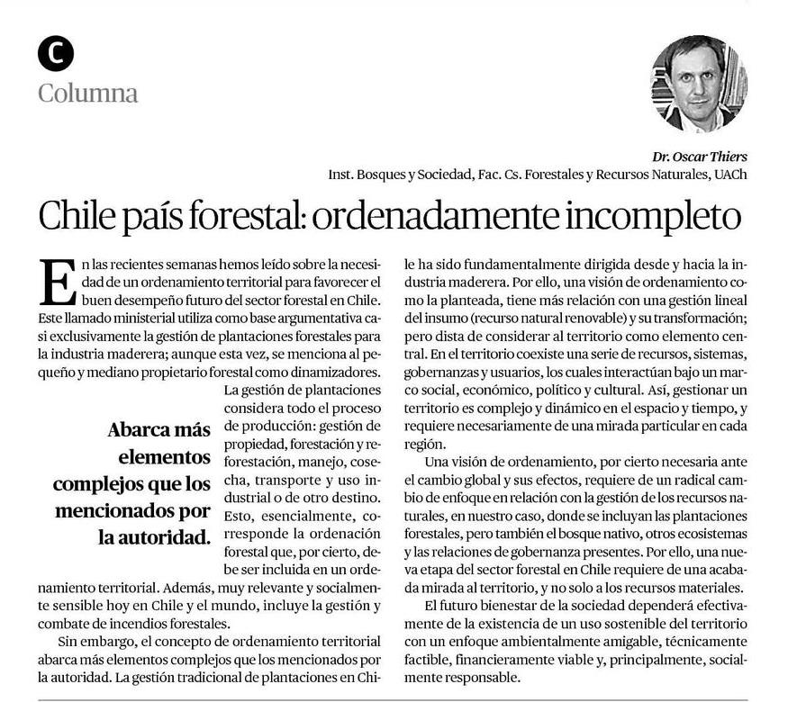Chile un país forestal ordenadamente incompleto