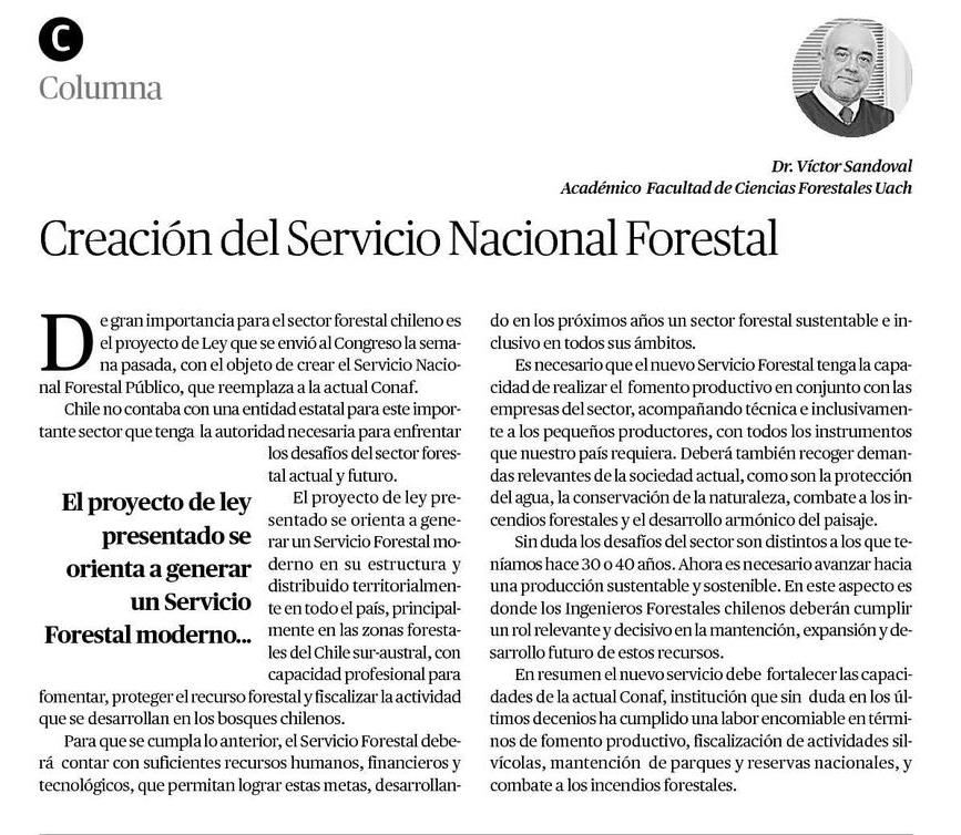 Creación de Servicio Nacional Forestal