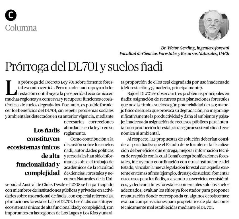 Prórroga del Decreto Ley 701 y suelos ñadi