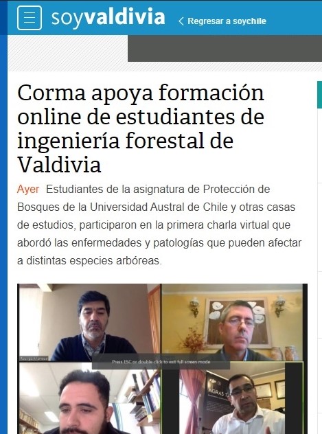 Corma apoya formación online de estudiantes de Ingeniería Forestal Valdivia