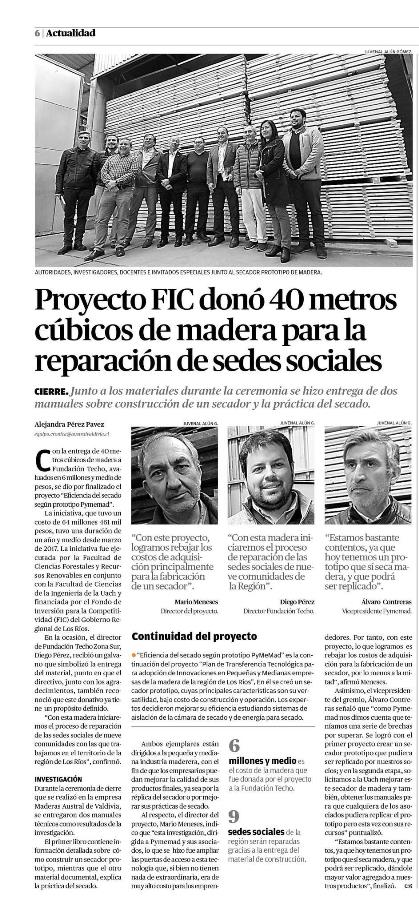 Proyecto FIC donó 40 metros cúbicos de madera para la reparación de sedes sociales