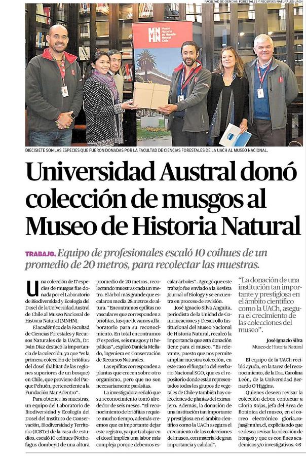 Universidad Austral donó colección de musgos al Museo de Historia Natural