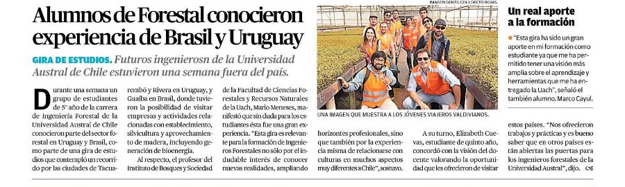 Alumnos de forestal conocieron experiencia de Brasil y Uruguay