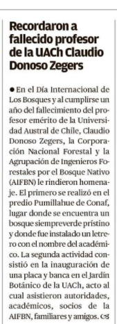 Recordaron a fallecido profesor de la UACh Claudio Donoso Zegers