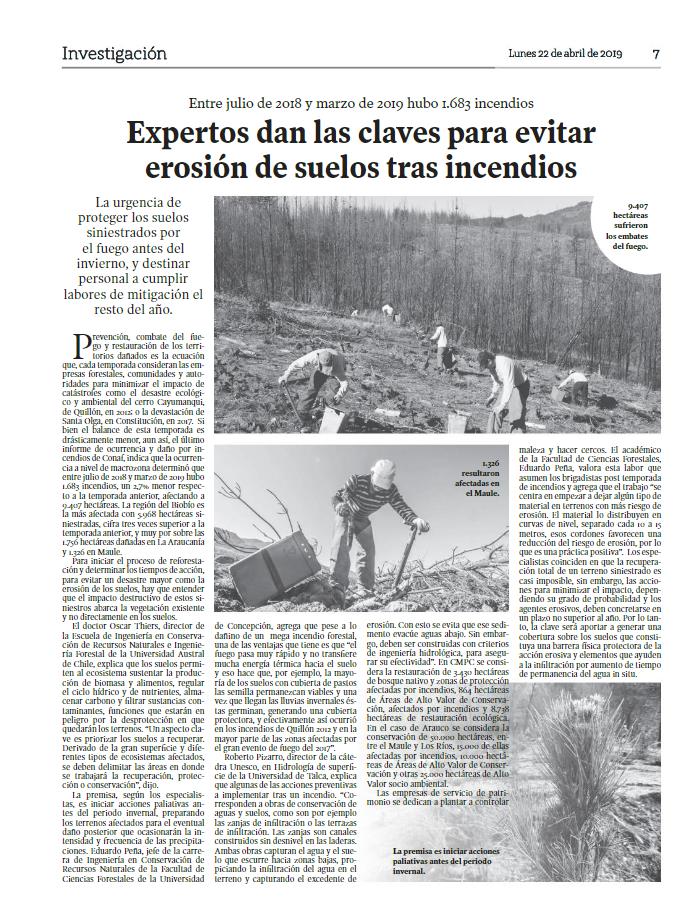 Expertos dan claves para evitar erosión de suelos tras incendios