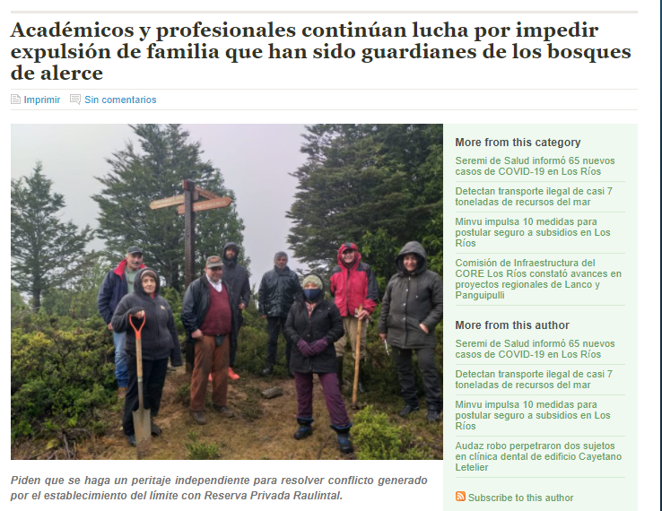 Académicos y profesionales continúan lucha por impedir expulsión de familia que han sido guardianes de los bosques de alerce