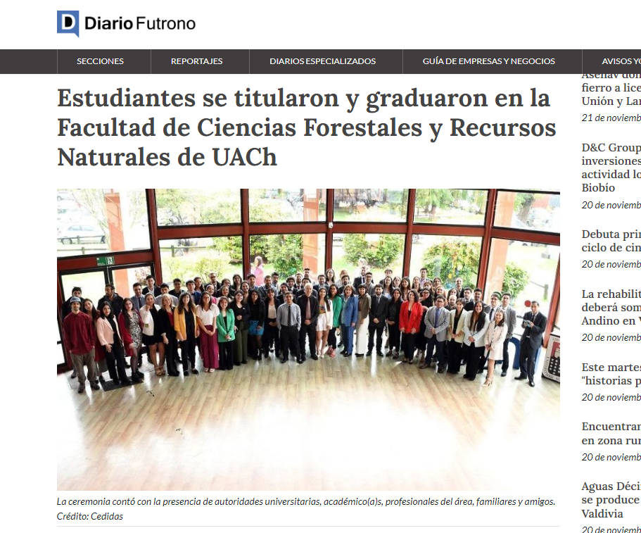 Estudiantes se titularon y graduaron en la Facultad de Ciencias Forestales y Recursos Naturales de UACh