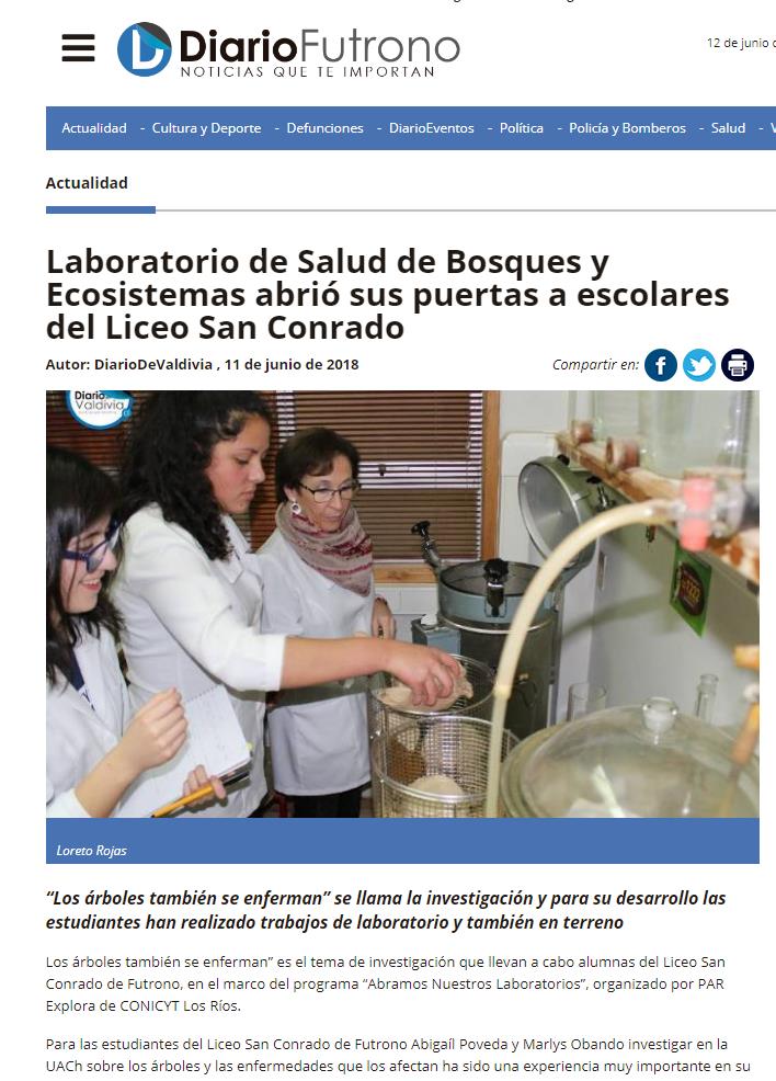 Laboratorio de Salud de Bosques y Ecosistemas abrió sus puertas a escolares del Liceo San Conrado