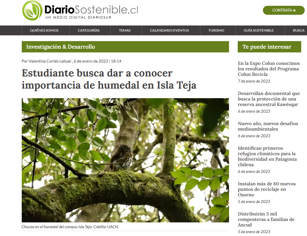 Estudiante busca dar a conocer importancia de humedal en Isla Teja