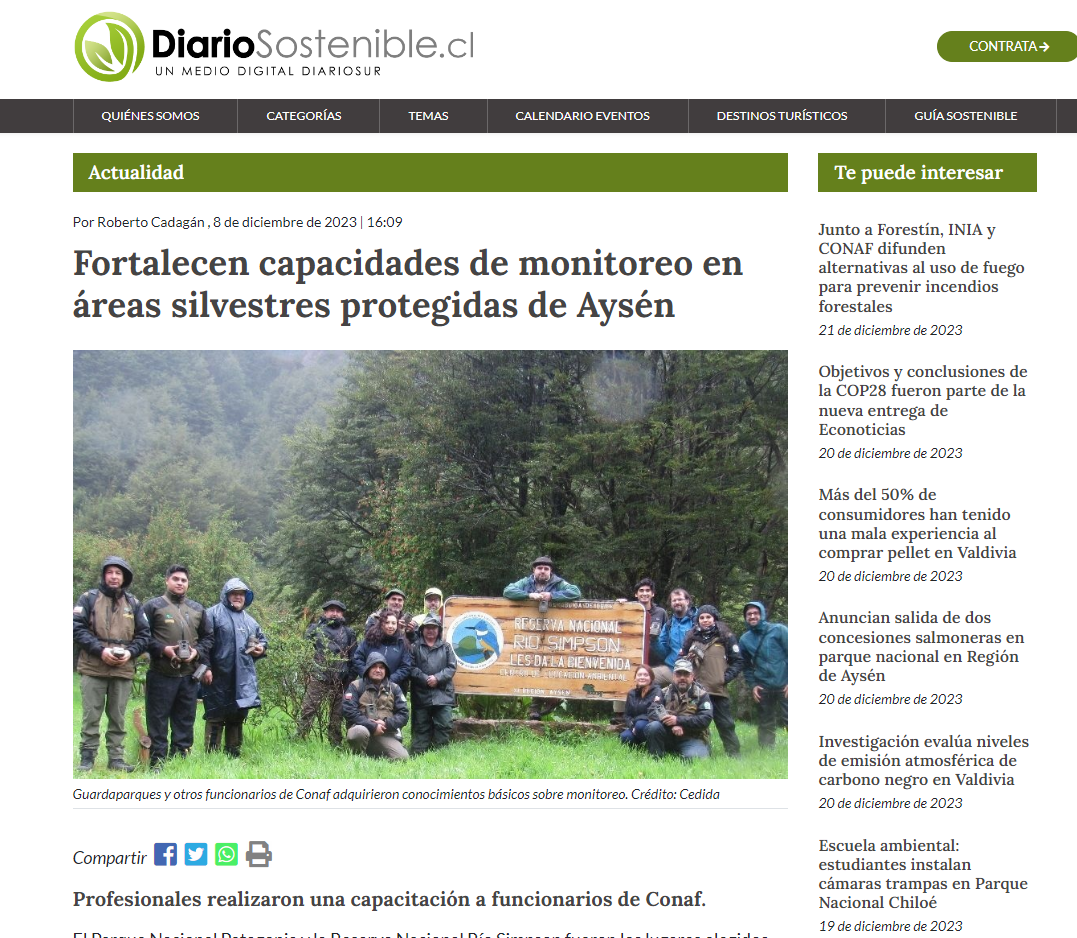 Fortalecen capacidades de monitoreo en áreas silvestres protegidas de Aysén