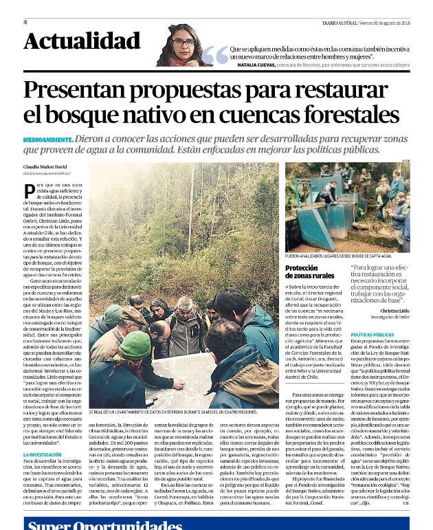 Presentan propuestas para restaurar el bosque nativo en cuencas forestales