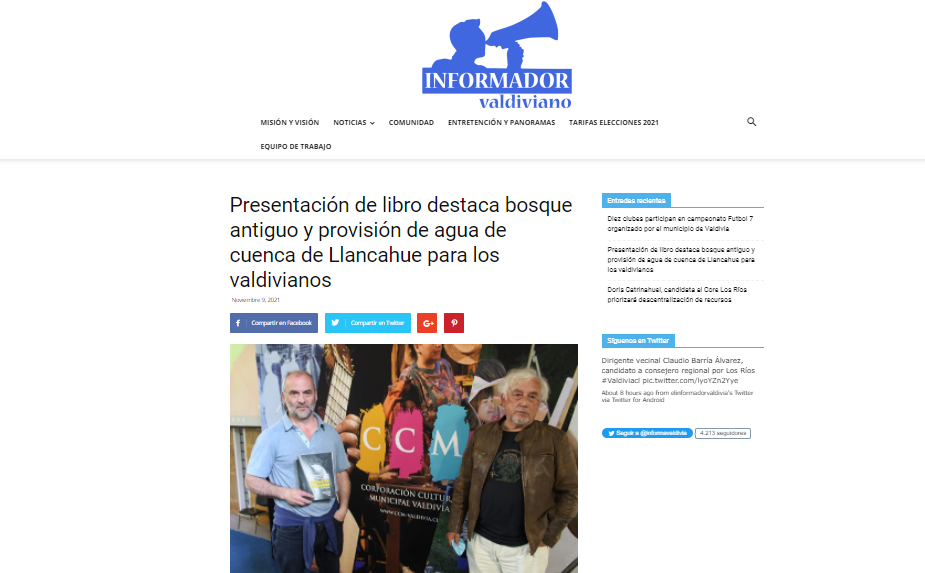 Presentación de libro destaca bosque antiguo y provisión de agua de cuenca de Llancahue para Valdivia