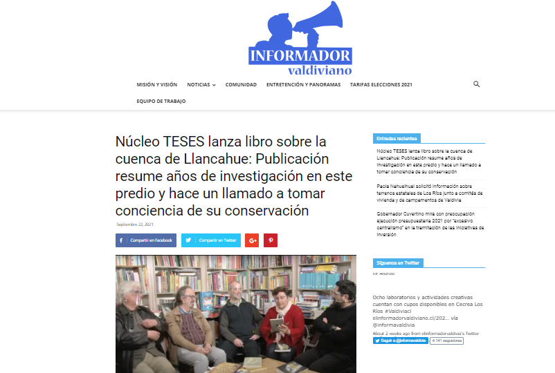 Núcleo TESES lanza libro sobre la cuenca de Llancahue: Publicación resume años de investigación en este predio y hace un llamado a tomar conciencia de su conservación