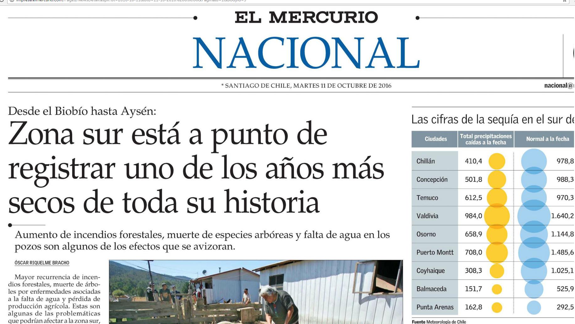 Zona sur a punto de registrar uno de los años más secos de la historia