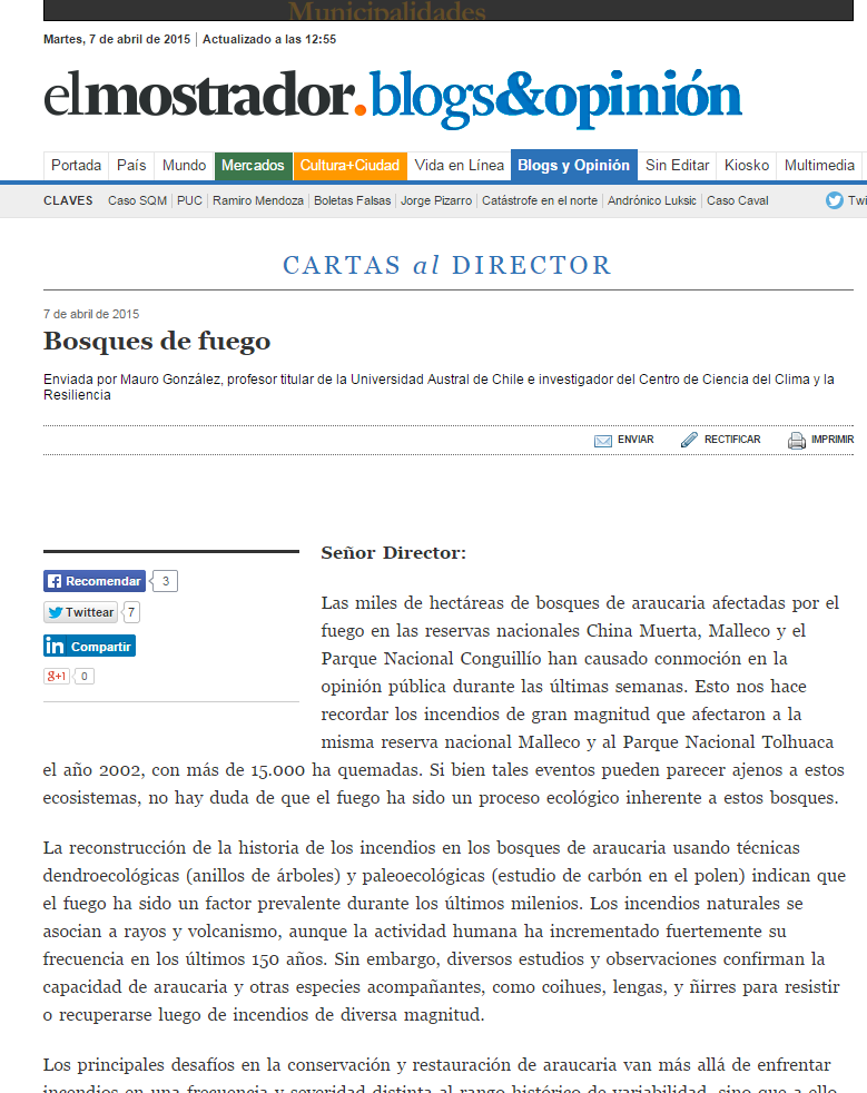 Cartas al Director: Bosques de fuego
