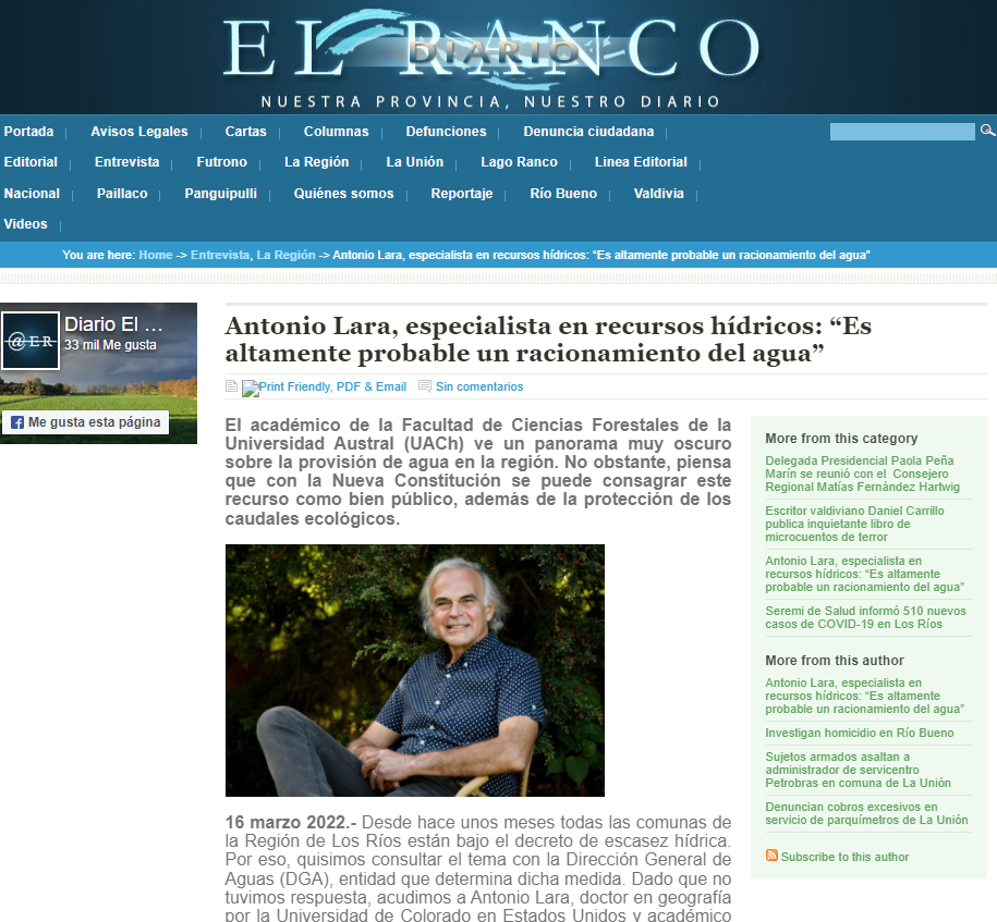Antonio Lara, especialista en recursos hídricos: “Es altamente probable un racionamiento del agua”