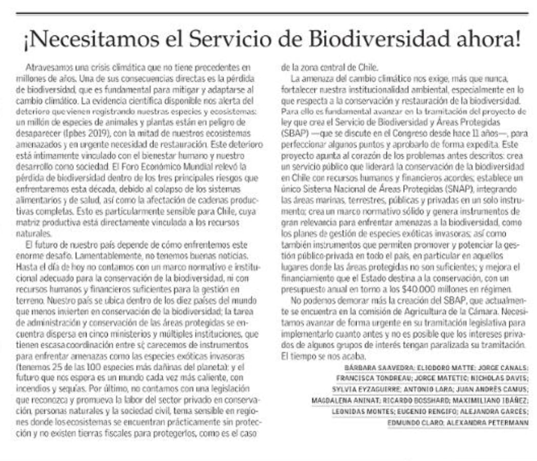 ¡Necesitamos el Servicio de Biodiversidad ahora!