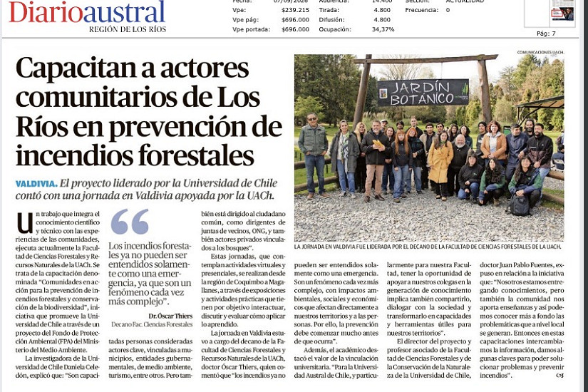 Capacitan actores comunitarios de Los Ríos en prevención de incendios forestales