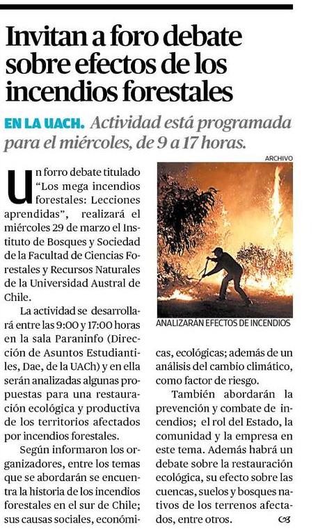 Invitan a foro debate sobre los efectos de los incendios