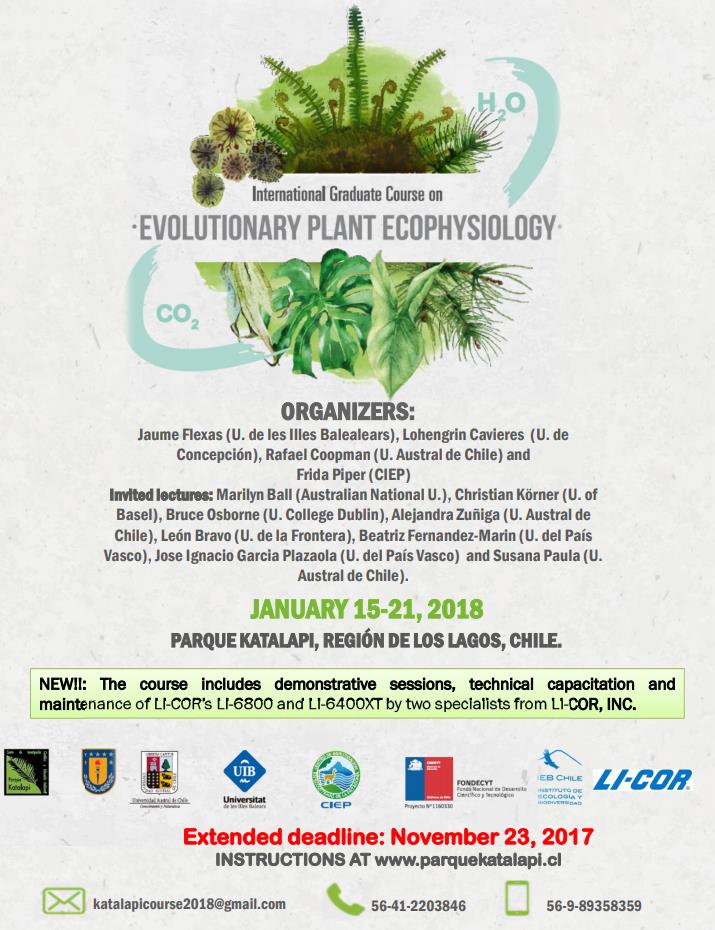 Nuevo Curso de Postgrado en Ecofisiología Vegetal Evolutiva se ofrecerá del Parque Katalapi