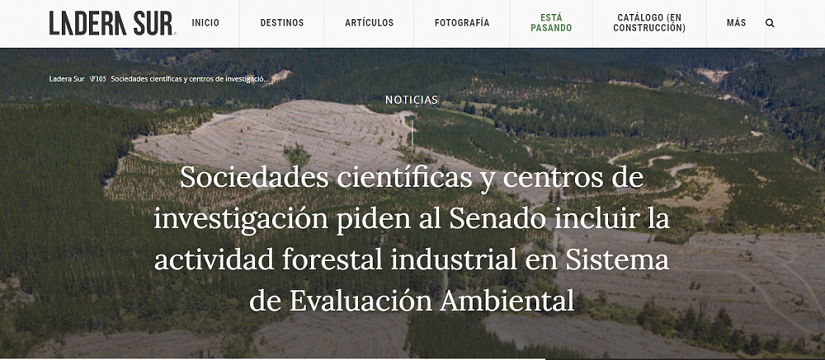 Sociedades científicas y centros de investigación piden al Senado incluirla actividad forestal industrial e Sistema de Evaluación Ambiental