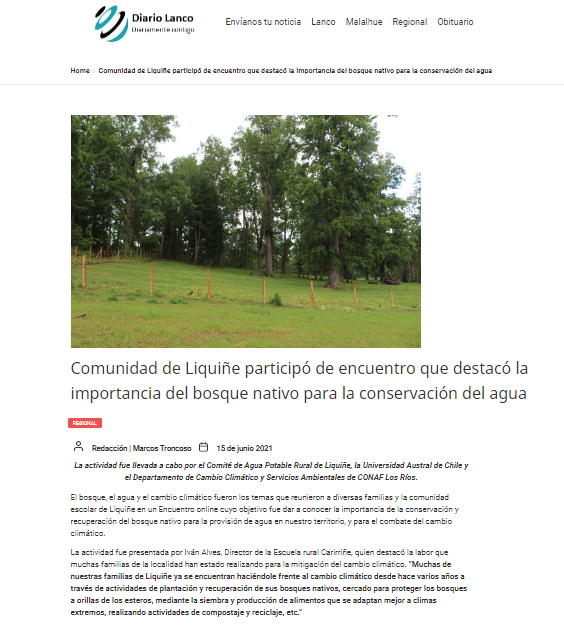 Comunidad de Liquiñe participó de encuentro que destacó importancia del bosque nativo para la conservación del agua